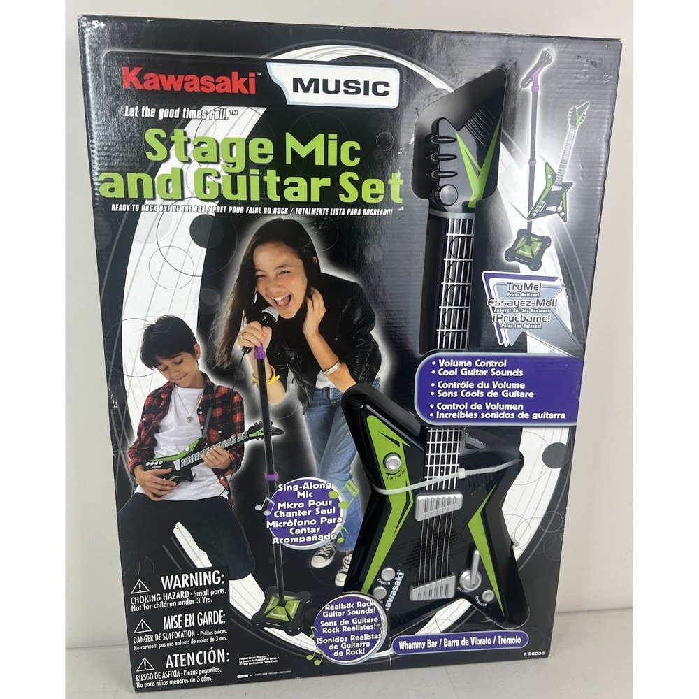 NEW Vintage 1990's Kawasaki Kids Music Stage Microphone and Guitar SEALED